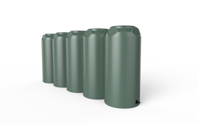 green short slim rainwater tank